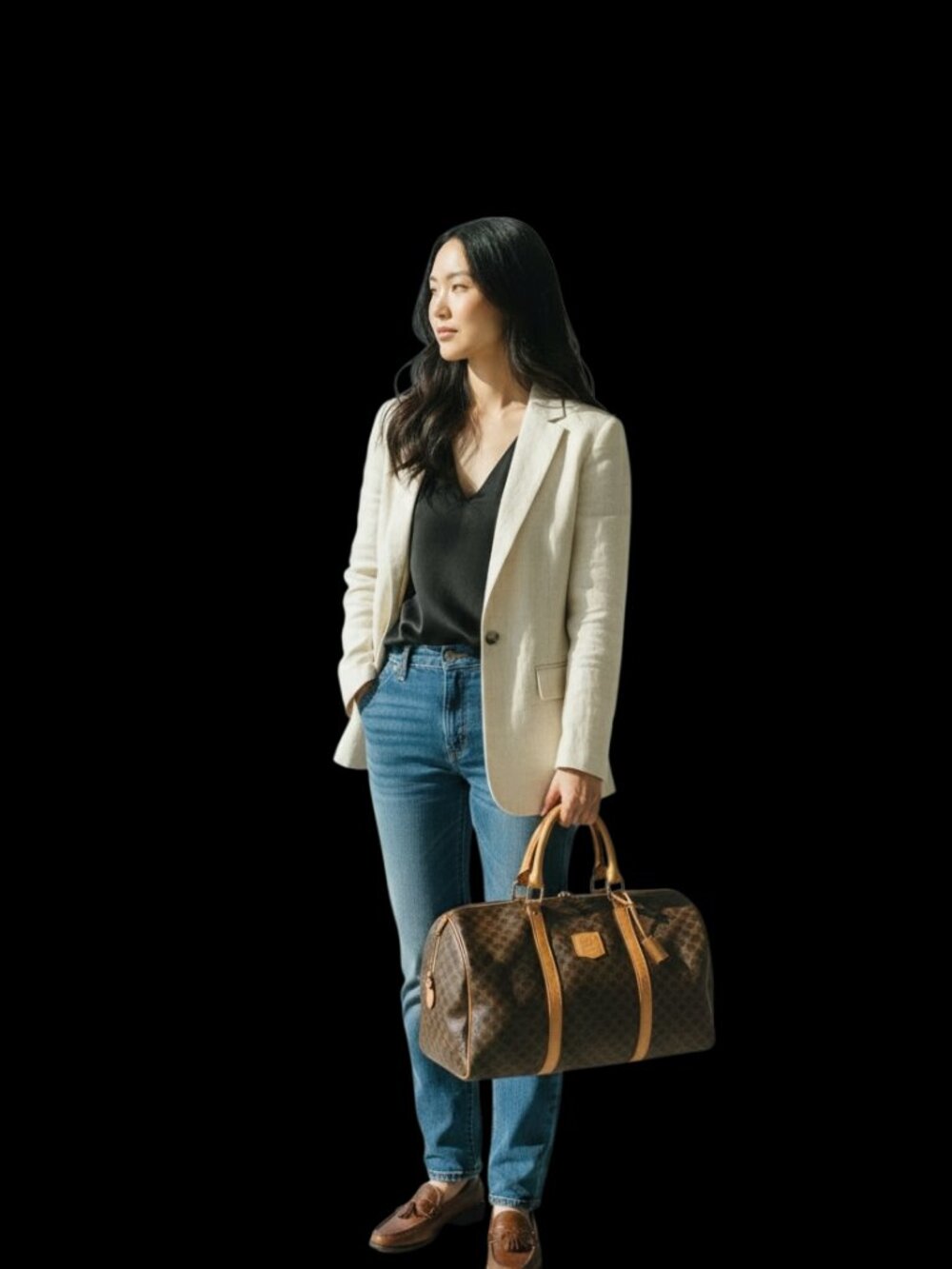 Authentic Celine Macadam Boston Brown PVC  Leather Travel Bag UNISEX